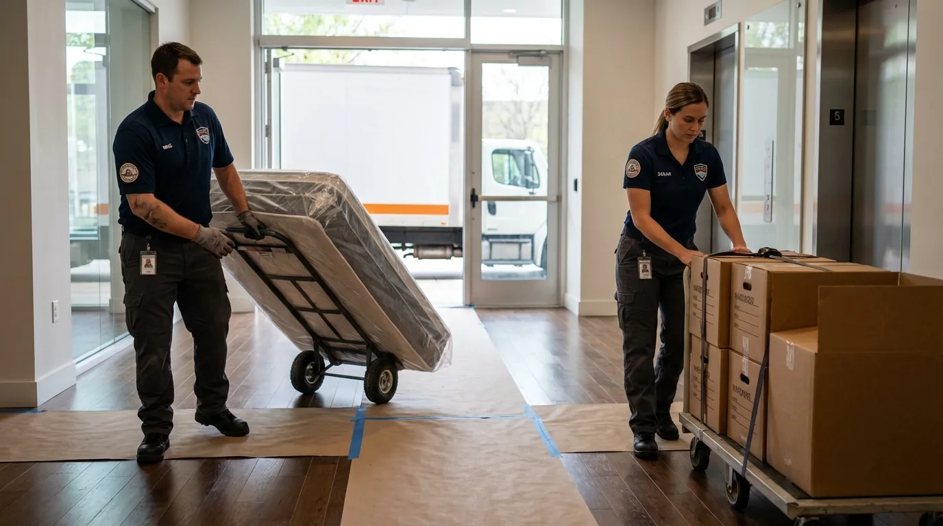 Professional apartment movers loading elevator in Sandusky, OH